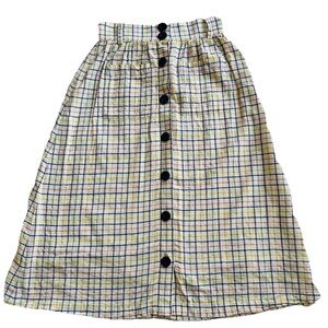 ModCloth Grid Plaid High-Waisted Midi Skirt-2-Cotton Light Academia Pockets Prep